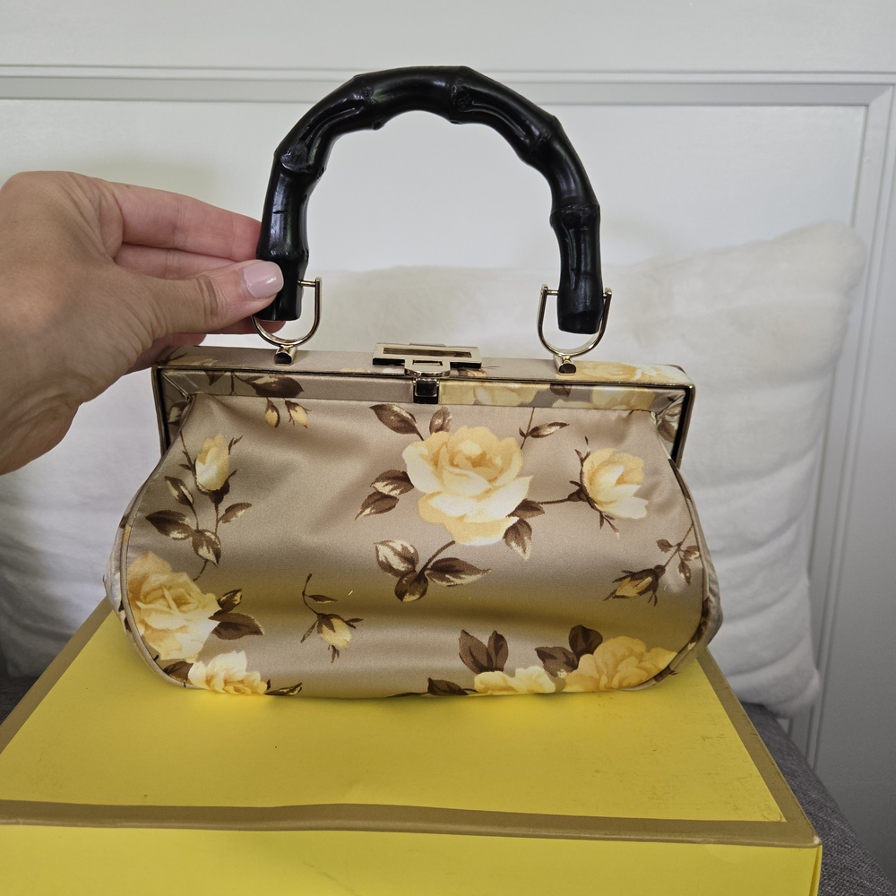 Banana Republic Beige and Yellow Floral Clutch